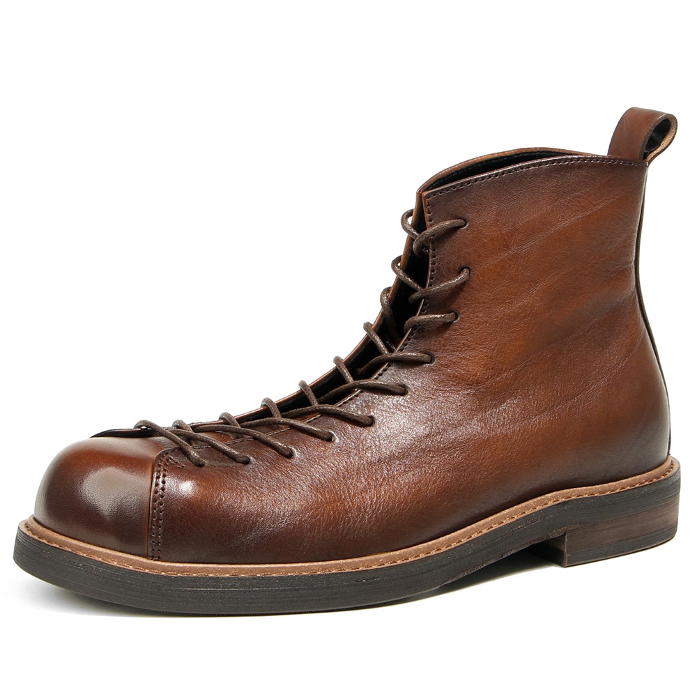 Leatherwork Boots - أحذية كاجوال من الجلد الطبيعي بمقدمة