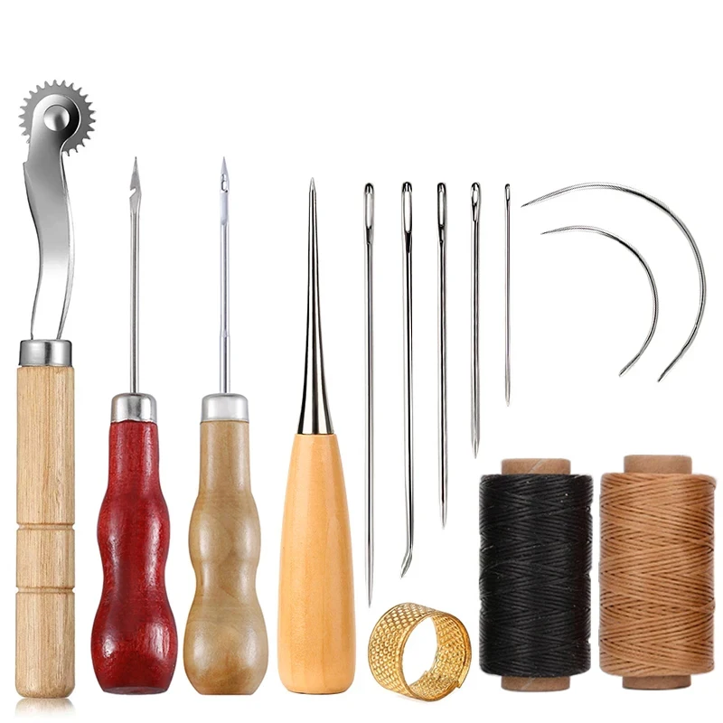 Leatherwork Kit - 14 قطعة مجموعة الخياطة الجلدية الحرفية