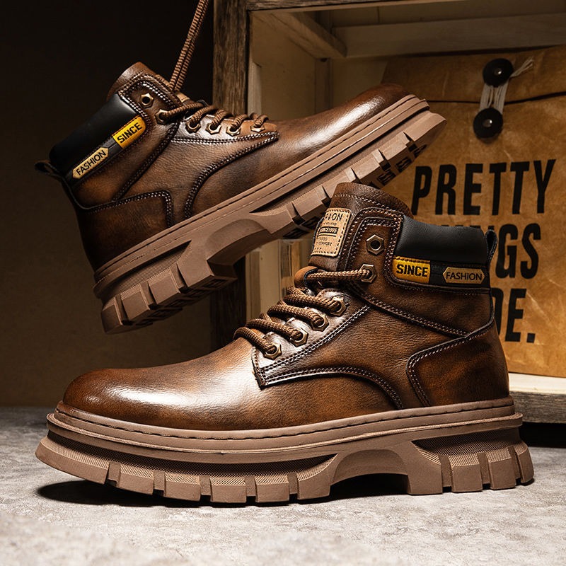 Leatherwork Boots - Vintage الرجال منصة حذاء من الجلد