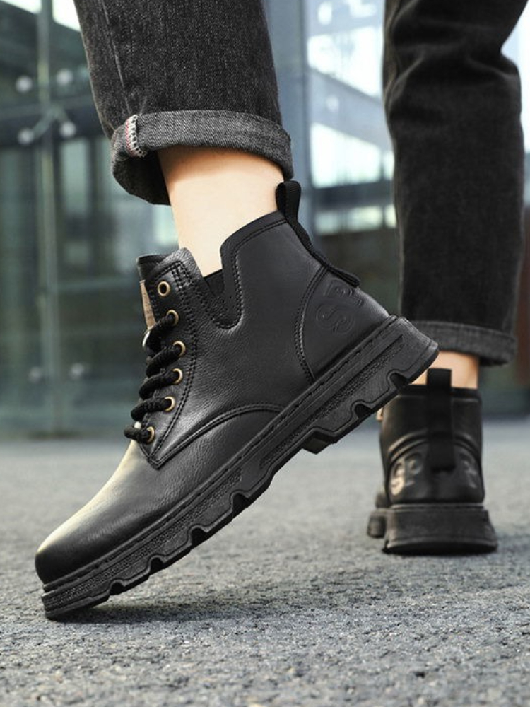 ​ الرجال 2025 شتاء جديد وصول س - مراجعة Leatherwork Boots وسعره