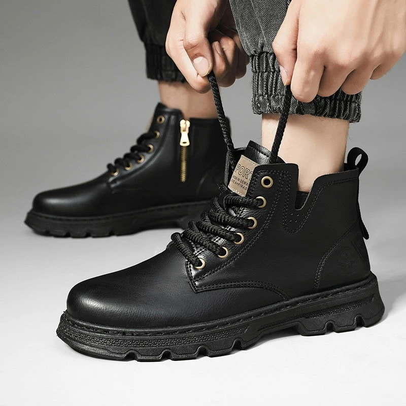 ​ الرجال 2025 شتاء جديد وصول س - مراجعة Leatherwork Boots وسعره