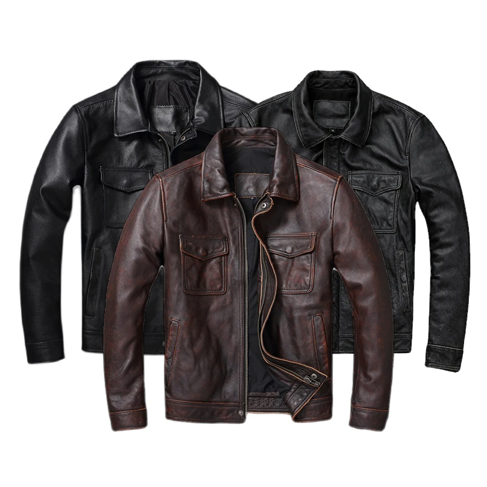 جاكيت رجالي من الجلد الأصلي ال - مراجعة Leather Work Jacket وسعره